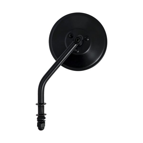 Steel 4" round mirror. Black, short stem