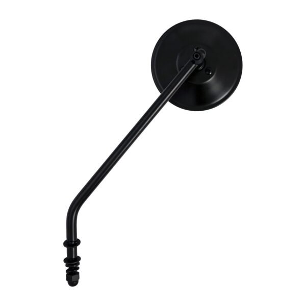 Steel 4" round mirror. Black, long stem