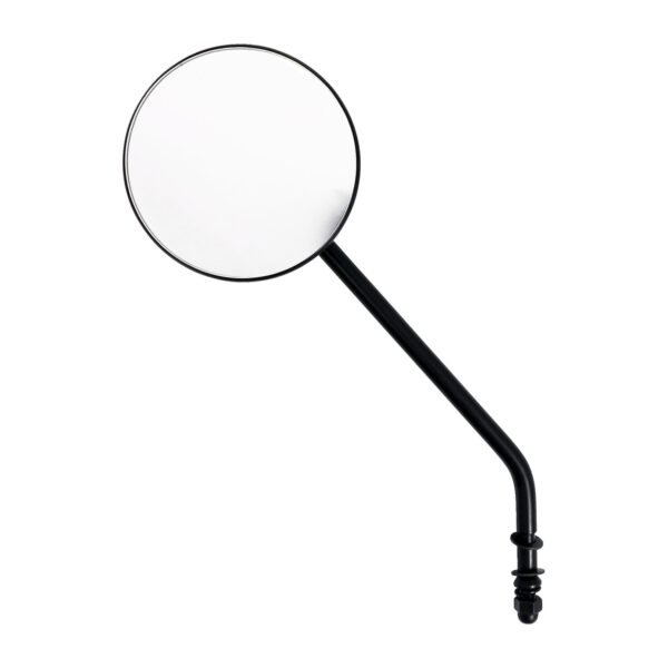 Steel 4" round mirror. Black, long stem