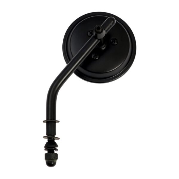 Steel 3" round mirror. Black, short stem