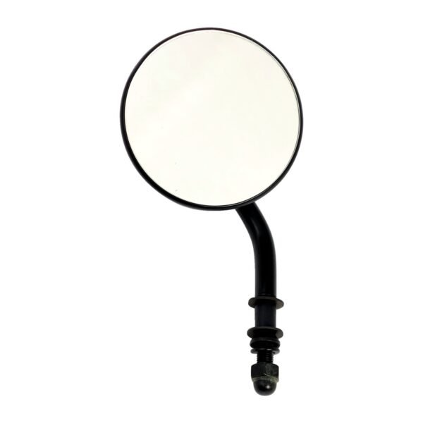 Steel 3" round mirror. Black, short stem