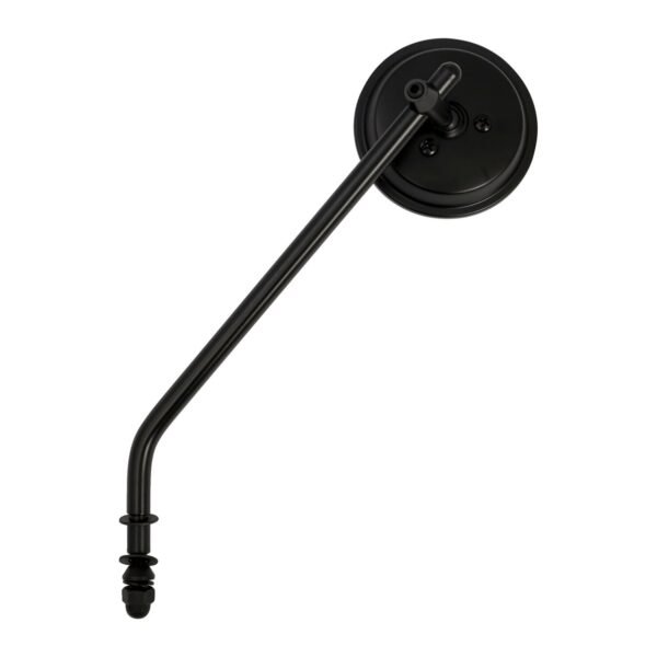 Steel 3" round mirror. Black, long stem