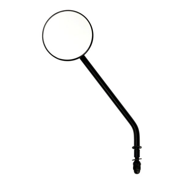 Steel 3" round mirror. Black, long stem