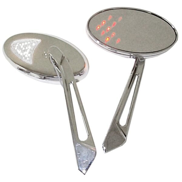 LED cateye turn signal mirror set. Chrome, white front lens