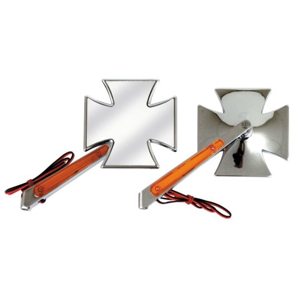 Matese cross mirror set, with built-in turn signals. Chrome