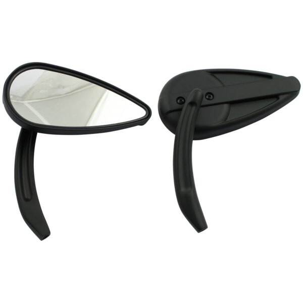 Retro teardrop mirror set. Black, aluminum grooved stem