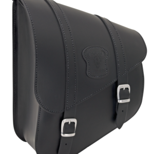 Texas Leather Softail swing arm bag - black leather, matte buckles, long straps