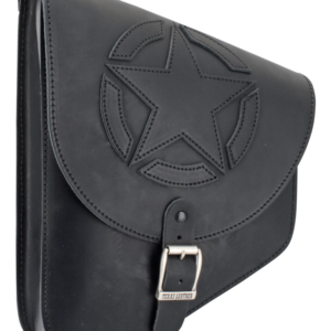 Texas Leather Softail swing arm bag - black leather with star