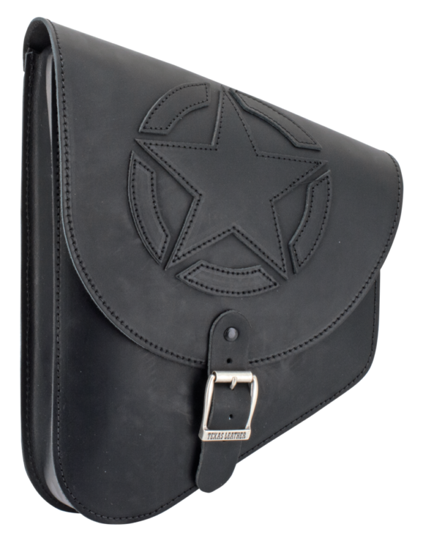 Texas Leather Softail swing arm bag - black leather with star Texas Leather Softail swing arm bag - black leather with star