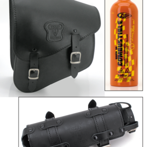 Texas Leather Softail swing arm bag - fuel bottle holder included
