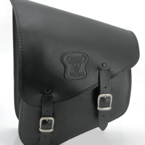 Texas Leather Softail swing arm bag - black leather, matte buckles, short straps