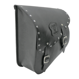 Texas Leather Softail swing arm bag - chrome buckles and studs