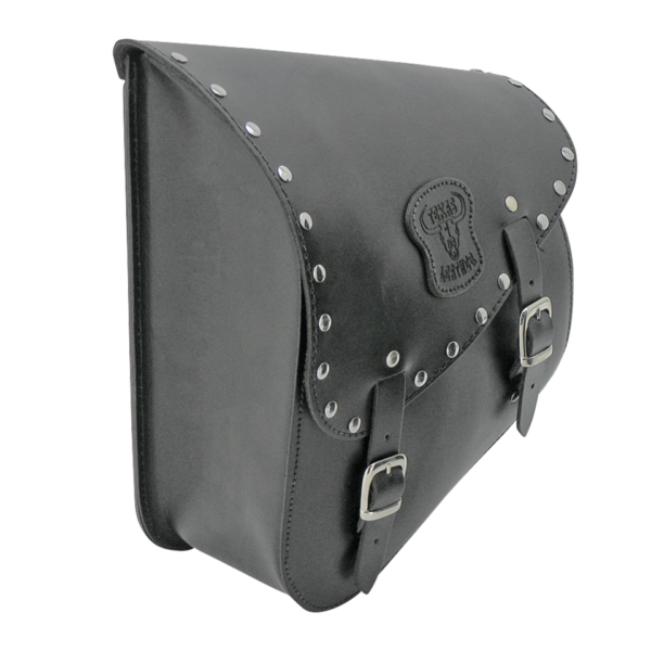 Texas Leather Softail swing arm bag - chrome buckles and studs Texas Leather Softail swing arm bag - chrome buckles and studs