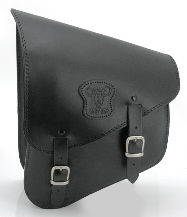 Texas Leather Softail swing arm bag - black leather, matte buckles, short straps Texas Leather Softail swing arm bag - black leather, matte buckles, short straps