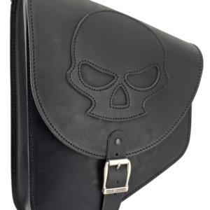 Texas Leather Softail swing arm bag - black leather with skull