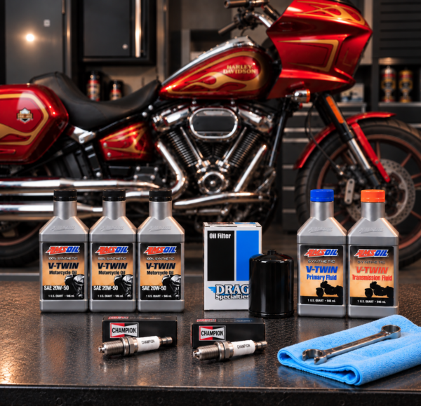 5b8cd21f-15e8-46fd-b74c-5350b1e43349 AMSOIL Harley-Davidson huoltopaketti – öljyt, suodatin ja sytytystulpat